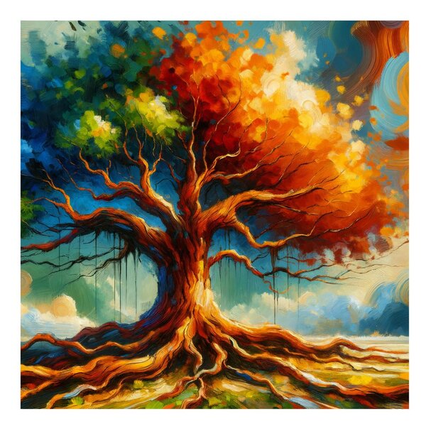 Quadro su tela – Albero della vita colorato con radici