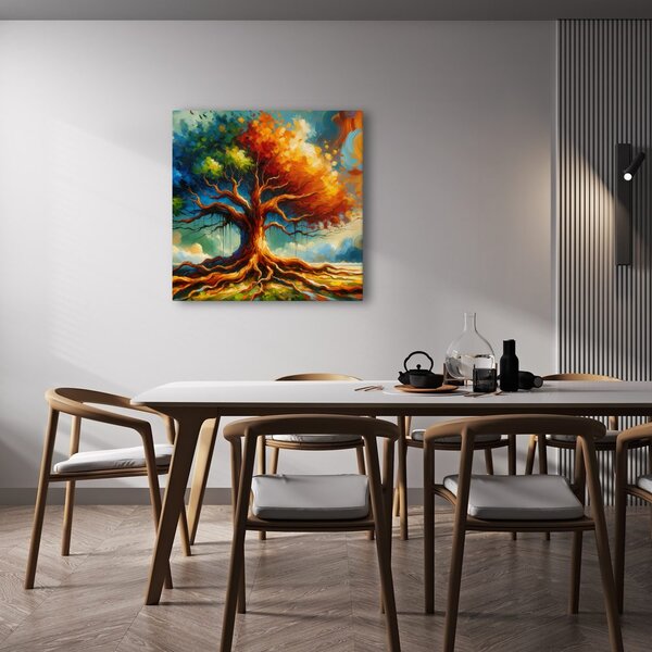 Quadro su tela – Albero della vita colorato con radici