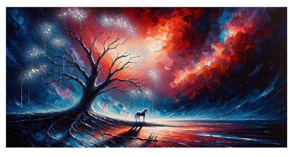 Quadro su tela – Albero della vita mistico e cavallo