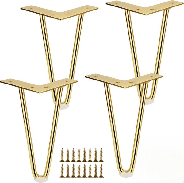 Set di 4 gambe per tavolo dorate, alte 20 cm, con protezioni per il pavimento