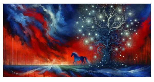 Quadro su tela – Albero della vita magico con cavallo