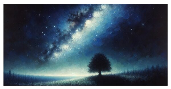 Quadro su tela – Paesaggio notturno con albero della vita