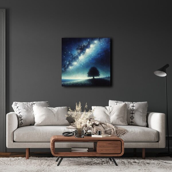 Quadro su tela – Albero della vita solitario e galassia