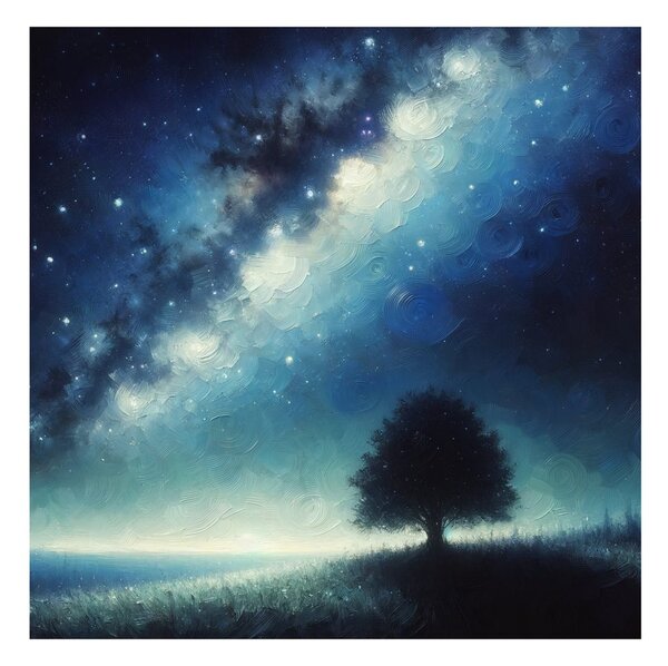 Quadro su tela – Albero della vita solitario e galassia