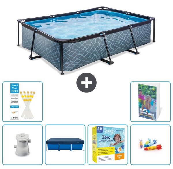 Piscina fuori terra rettangolare - aspetto pietra - 300x200x65 cm - composta da 5 elementi - modello S231