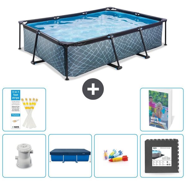 Piscina fuori terra rettangolare - aspetto pietra - 300x200x65 cm - composta da 5 elementi - modello S317
