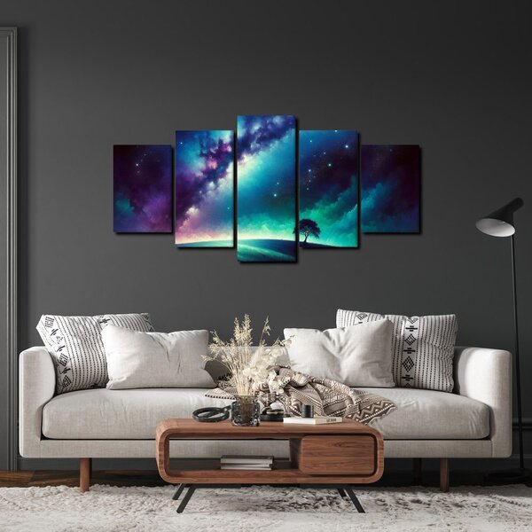 Quadri 5 pezzi – Albero della vita sotto le stelle