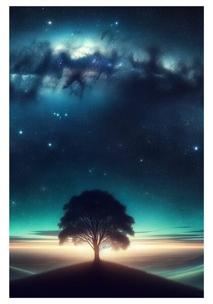 Quadro su tela – Albero della vita solitario di notte