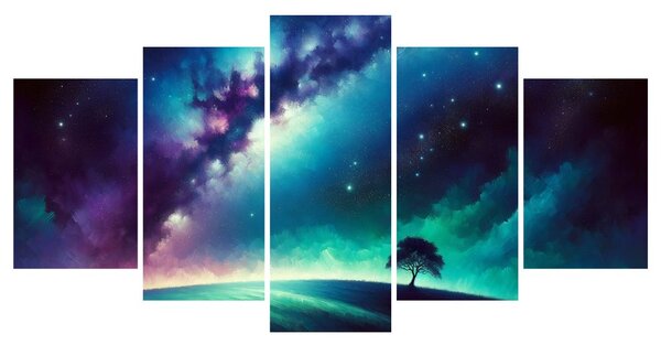 Quadri 5 pezzi – Albero della vita sotto le stelle