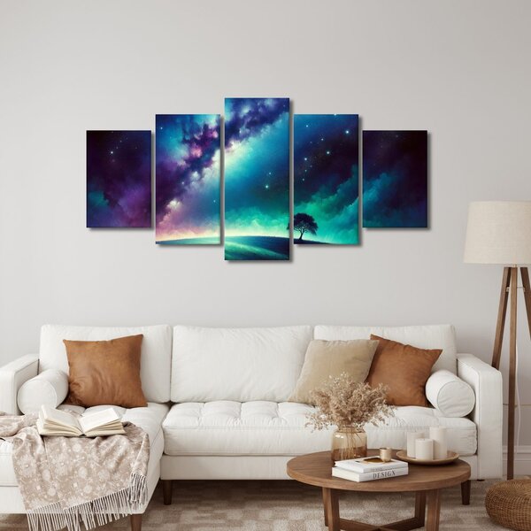 Quadri 5 pezzi – Albero della vita sotto le stelle