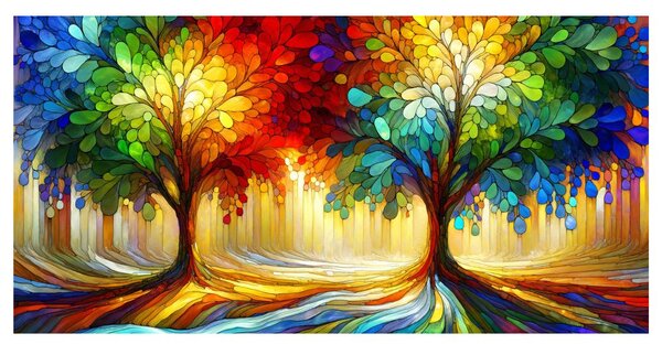 Quadro su tela – Alberi della vita mistici e colorati