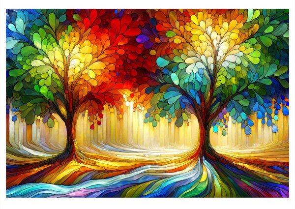 Quadro su tela – Albero della vita colorato nel bosco