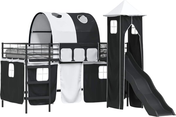 Letto a soppalco per bambini, colore nero uniforme, dimensioni 107 x 203 cm, struttura in metallo