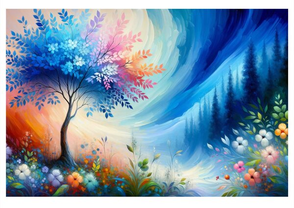 Quadro su tela – Albero della vita nell'arcobaleno di colori