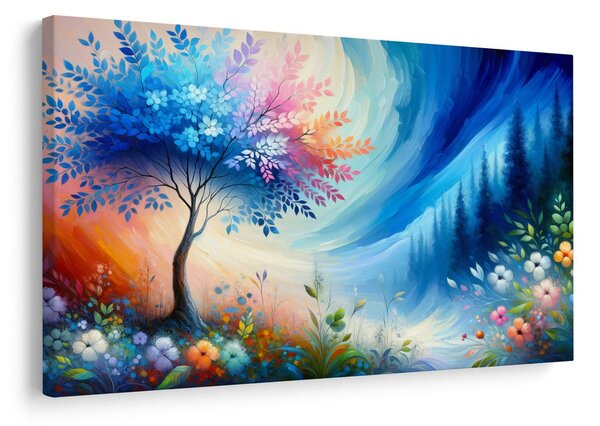 Quadro su tela – Albero della vita nell'arcobaleno di colori
