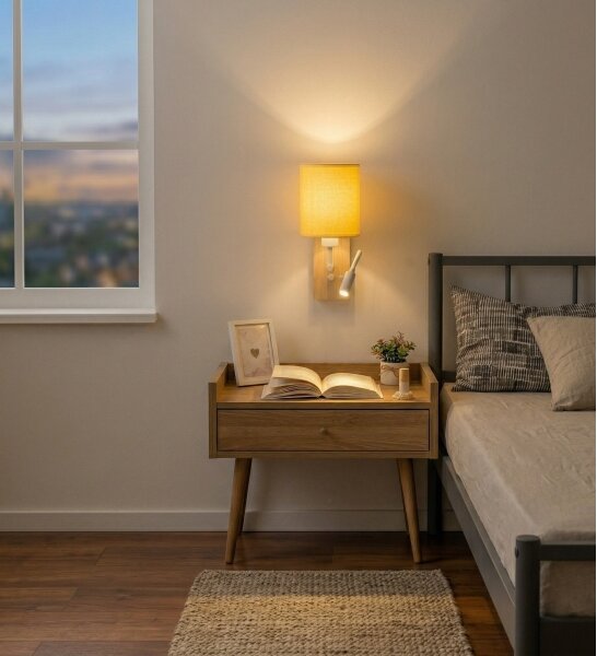 Brilagi - Lampada da parete LED NUBILA WOOD 1xE27/25W/230V + LED/3W rovere/bianco/giallo