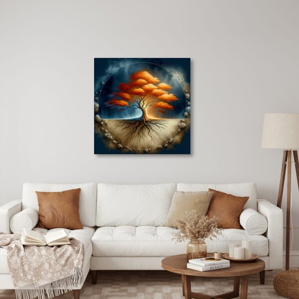 Quadro su tela – Albero della vita autunnale con radici