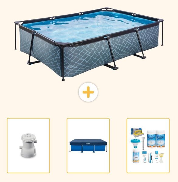 Piscina fuori terra rettangolare - aspetto pietra - 300x200x65 cm - composta da 4 elementi - modello SCB63