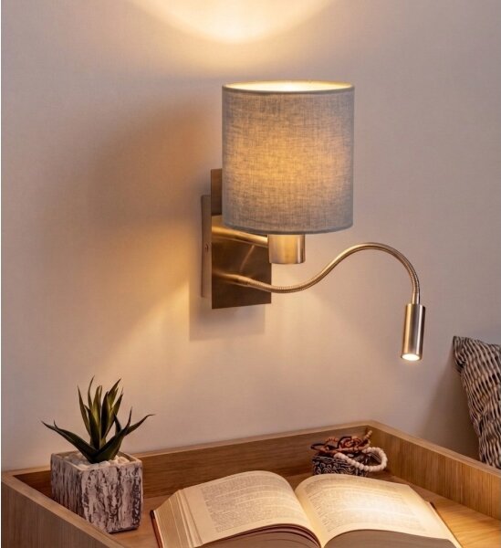 Brilagi - Lampada da parete LED flessibile NUBILA 1xE27/25W/230V+LED/3W cromo/grigio chiaro