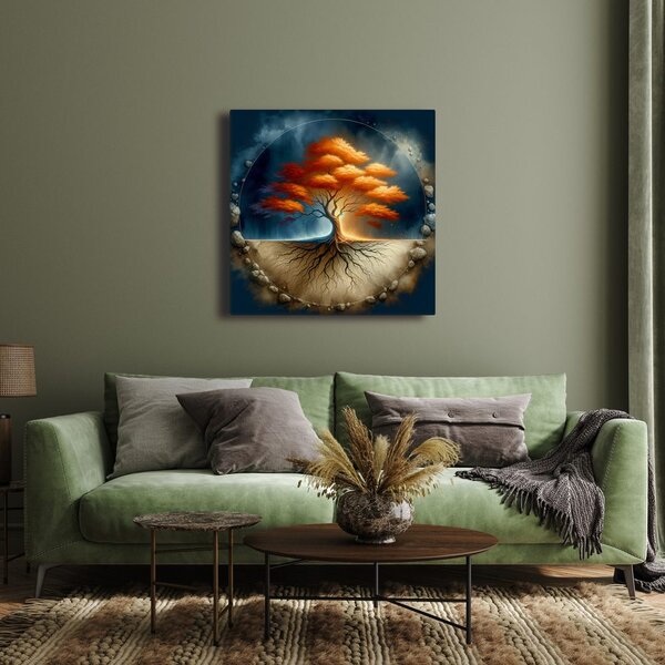Quadro su tela – Albero della vita autunnale con radici