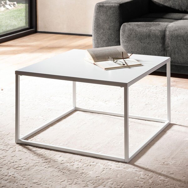 Tavolino 60x60x40 cm tavolino in metallo industriale bianco, tavolino pieghevole quadrato, tavolino in acciaio, tavolino quadrato | Wohnling