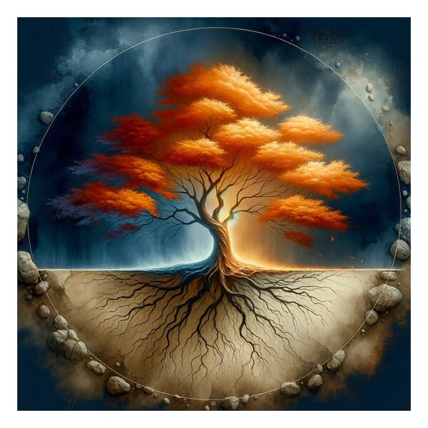 Quadro su tela – Albero della vita autunnale con radici