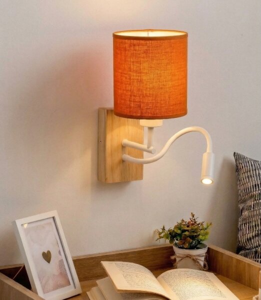 Brilagi - Lampada da parete LED NUBILA WOOD 1xE27/25W/230V + LED/3W rovere/bianco/arancione