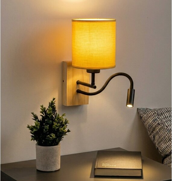 Brilagi - Lampada da parete LED NUBILA WOOD 1xE27/25W/230V + LED/3W rovere/nero/giallo