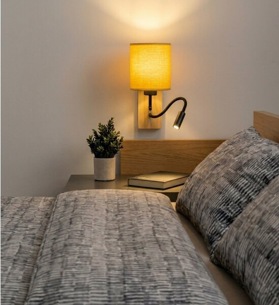 Brilagi - Lampada da parete LED NUBILA WOOD 1xE27/25W/230V + LED/3W rovere/nero/giallo