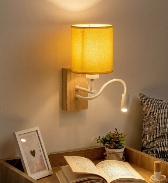 Brilagi - Lampada da parete LED NUBILA WOOD 1xE27/25W/230V + LED/3W rovere/bianco/giallo