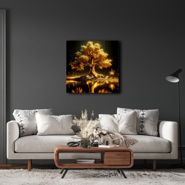 Quadro su tela – Albero della vita dorato al lago