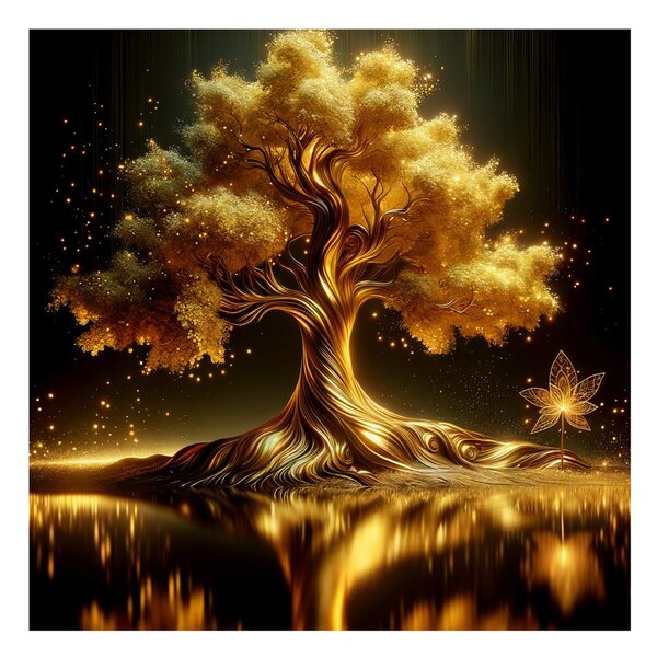 Quadro su tela – Albero della vita dorato al lago