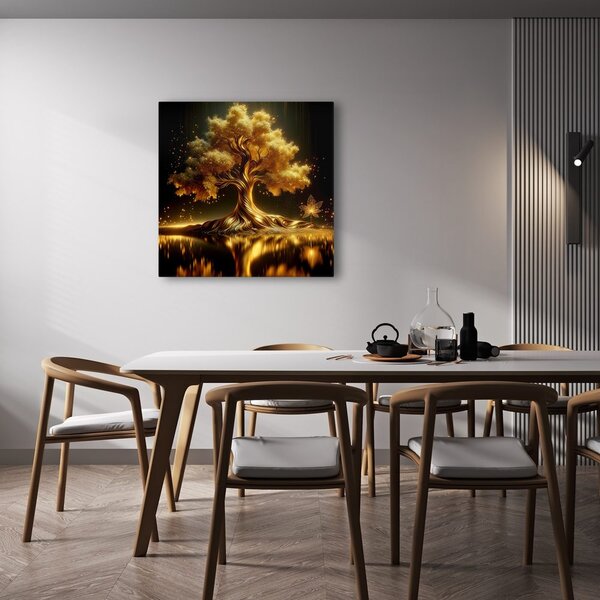 Quadro su tela – Albero della vita dorato al lago