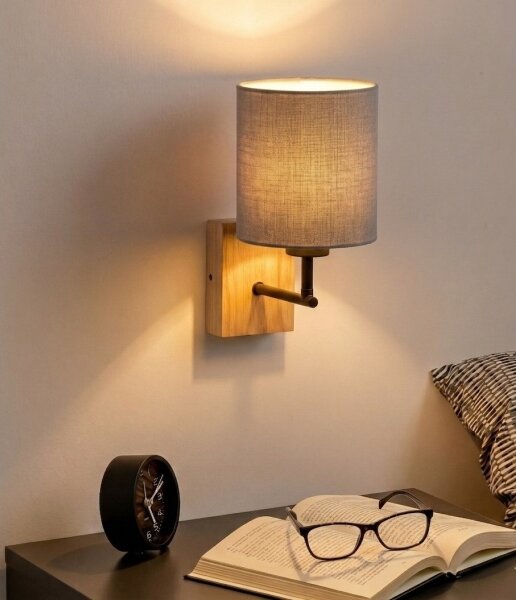 Brilagi - Lampada da parete NUBILA WOOD 1xE27/25W/230V rovere/nero/grigio chiaro