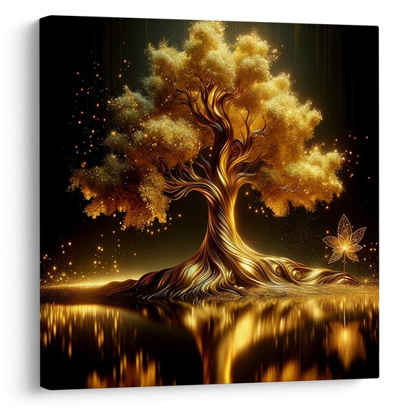 Quadro su tela – Albero della vita dorato al lago