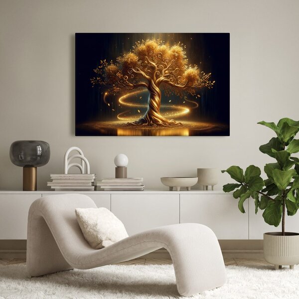 Quadro su tela – Albero della vita dorato al bagliore