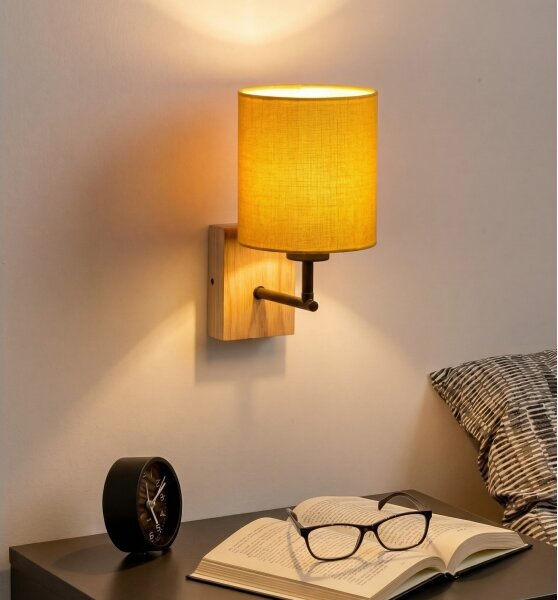 Brilagi - Lampada da parete NUBILA WOOD 1xE27/25W/230V rovere/nero/giallo