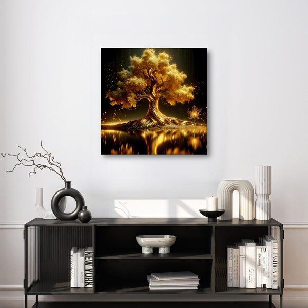 Quadro su tela – Albero della vita dorato al lago