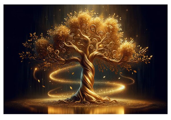 Quadro su tela – Albero della vita dorato al bagliore