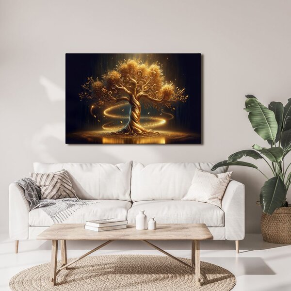 Quadro su tela – Albero della vita dorato al bagliore