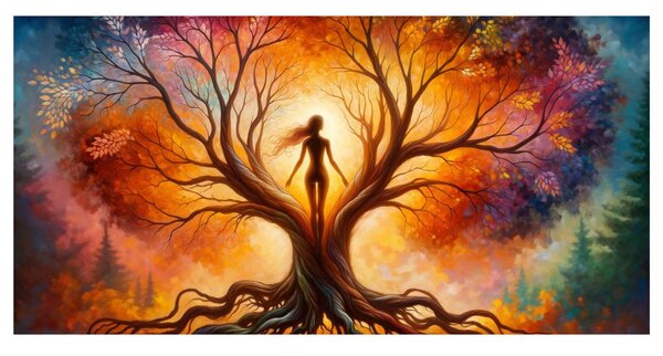 Quadro su tela – Albero della vita autunnale con figura