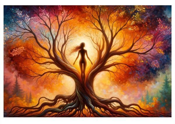 Quadro su tela – Donna nell'albero della vita