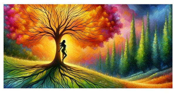 Quadro su tela – Danza di luce intorno all'albero della vita