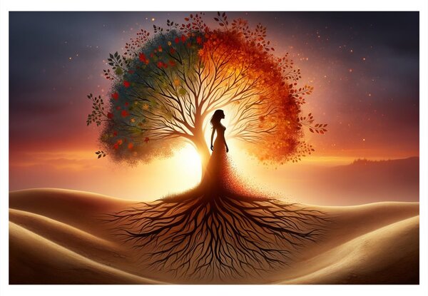 Quadro su tela – Sagoma di donna e albero della vita
