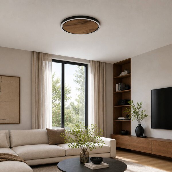 Elobra Plafoniera soffitto Havana M, dimmerabile, Legno scuro, Soggiorno / Sala da pranzo, Legno, Plafoniera