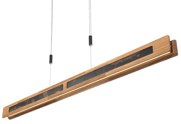 Elobra Lampada LED a sospensione Chile S, rovere/ardesia multicolore, lunghezza 114 cm dimmerabile, Legno chiaro, Soggiorno / Sala da pranzo, Legno