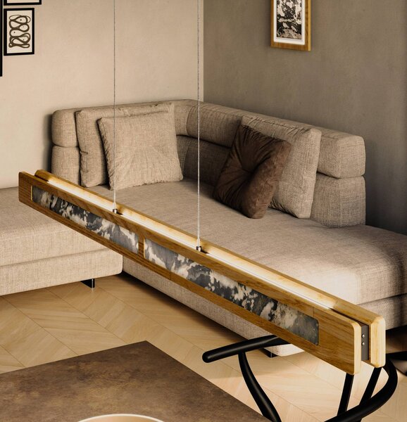 Elobra Lampada LED a sospensione Chile S, rovere/ardesia multicolore, lunghezza 114 cm dimmerabile, Legno chiaro, Soggiorno / Sala da pranzo, Legno