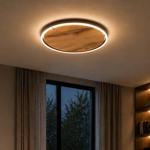 Elobra Plafoniera soffitto Havana M, dimmerabile, Legno scuro, Soggiorno / Sala da pranzo, Legno, Plafoniera