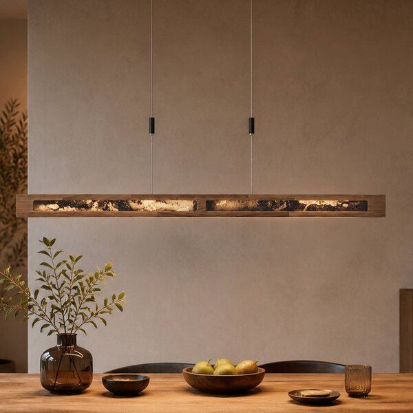 Elobra Lampada LED a sospensione Chile XS, rovere/ardesia multicolore, lunghezza 89 cm dimmerabile, Legno chiaro, Soggiorno / Sala da pranzo, Legno
