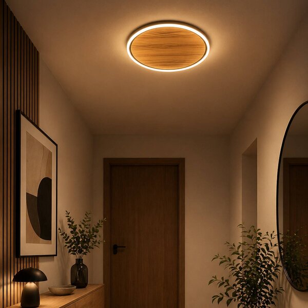 Elobra Plafoniera soffitto Havana S, dimmerabile, Legno scuro, Soggiorno / Sala da pranzo, Legno, Plafoniera